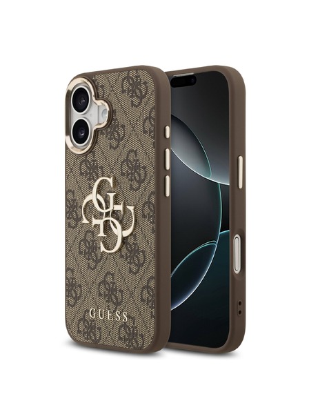 Guess Guess PU Leather 4G Metal Logo Gold Frame Stražnji Poklopac za iPhone 17 Brown