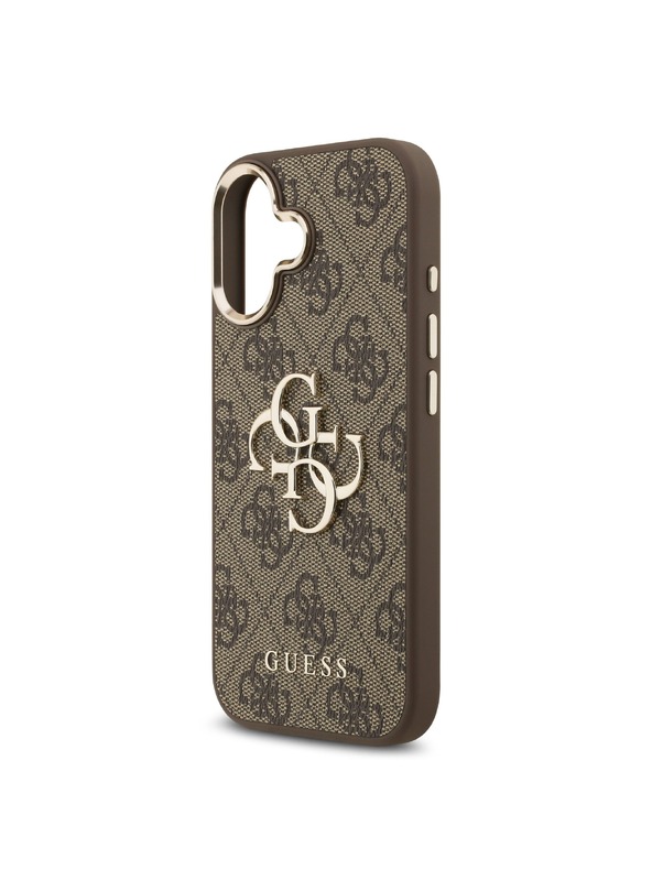 Guess Guess PU Leather 4G Metal Logo Gold Frame Stražnji Poklopac za iPhone 17 Brown