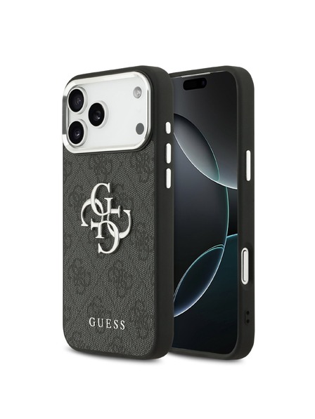 Guess Guess PU 4G Metal Logo Stražnji Poklopac za iPhone 17 Pro Max Silver Black