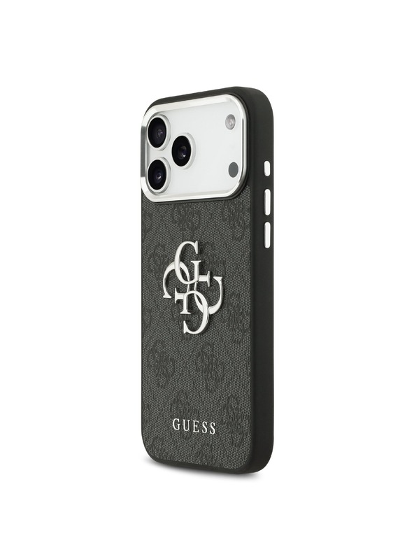 Guess Guess PU 4G Metal Logo Stražnji Poklopac za iPhone 17 Pro Max Silver Black