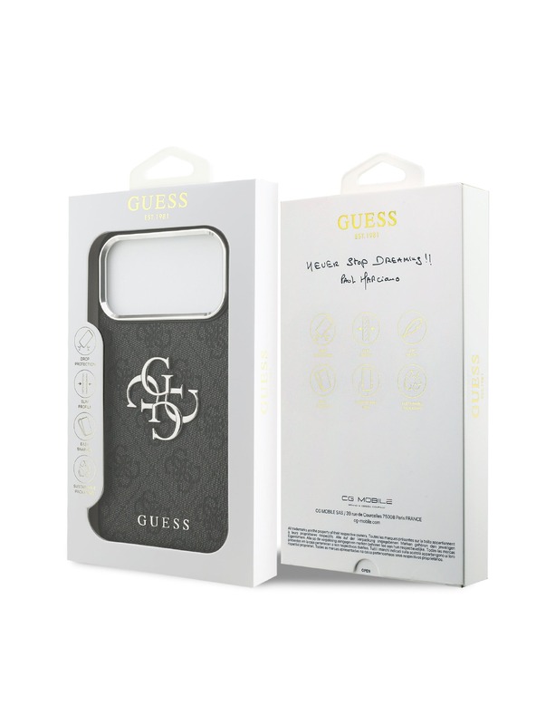 Guess Guess PU 4G Metal Logo Stražnji Poklopac za iPhone 17 Pro Max Silver Black