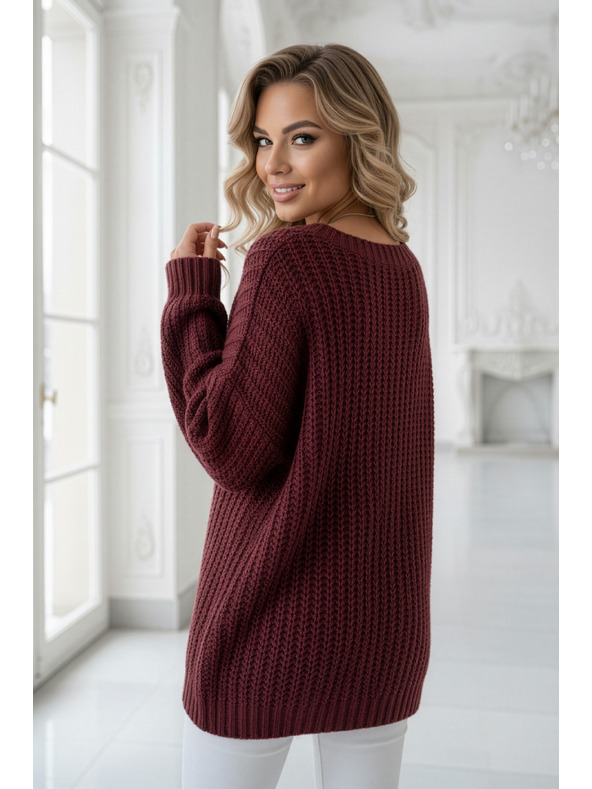 numoco basic Topao oversized pulover sa gustom tkaninom i V izrezom - bordo
