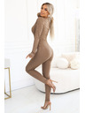 Kocula Udobna i elegantna rebrastana damska kombinezoni s izrezom - mocha mousse