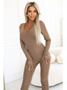 Kocula Udobna i elegantna rebrastana damska kombinezoni s izrezom - mocha mousse