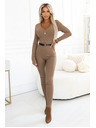 Kocula Udobna i elegantna rebrastana damska kombinezoni s izrezom - mocha mousse