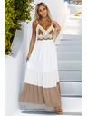 numoco basic Duge bež-bijele haljine bez bretela s hakovanim vrhom - boho
