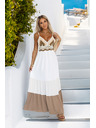 numoco basic Duge bež-bijele haljine bez bretela s hakovanim vrhom - boho
