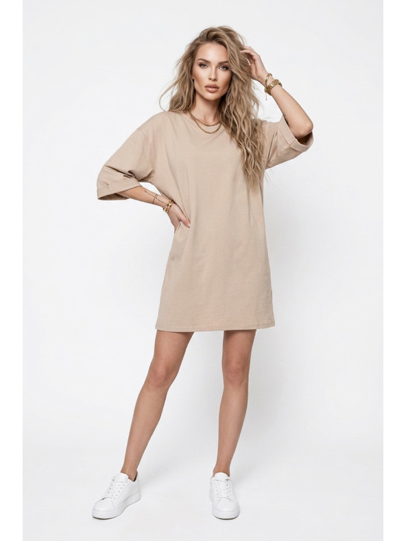 numoco basic Slobodne oversize haljine od pamuka s kratkim rukavima - bež