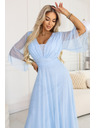 numoco Duge sjajna haljina plus size s dekoltom i prozirnim rukavima - svjetlo plava