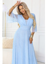 numoco Duge sjajna haljina plus size s dekoltom i prozirnim rukavima - svjetlo plava