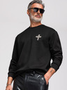 Ombre Clothing Muške dukserice sa aplikacijom križa i srebrnim kamenjem sa okruglim izrezom - crna V1 OM-SSNZ-0271 Ombre Clothing