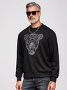 Ombre Clothing Muške dukserice sa srebrnom i crnom aplikacijom pantere na prsima sa okruglim izrezom - crna V1 OM-SSNZ-0273 Ombre Clothing