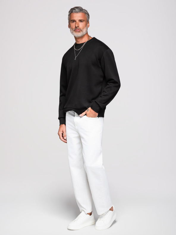 Ombre Clothing Muške dukserice sa srebrnom i crnom aplikacijom pantere na leđima sa okruglim izrezom - crna V1 OM-SSNZ-0274 Ombre Clothing