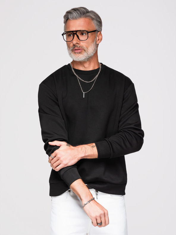 Ombre Clothing Muške dukserice sa srebrnom i crnom aplikacijom pantere na leđima sa okruglim izrezom - crna V1 OM-SSNZ-0274 Ombre Clothing