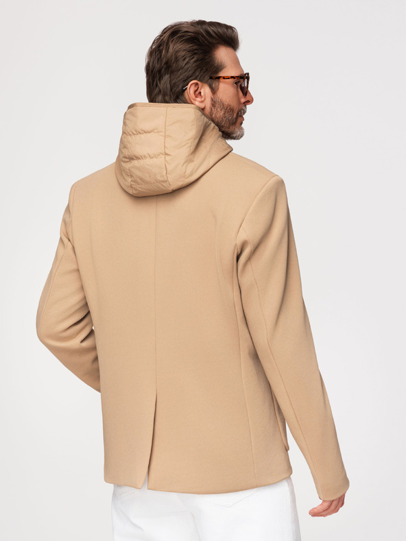 Ombre Clothing Muška strukturirana jakna s visokim ovratnikom i kapuljačom - svijetlo smeđa V1 M167 Ombre Clothing