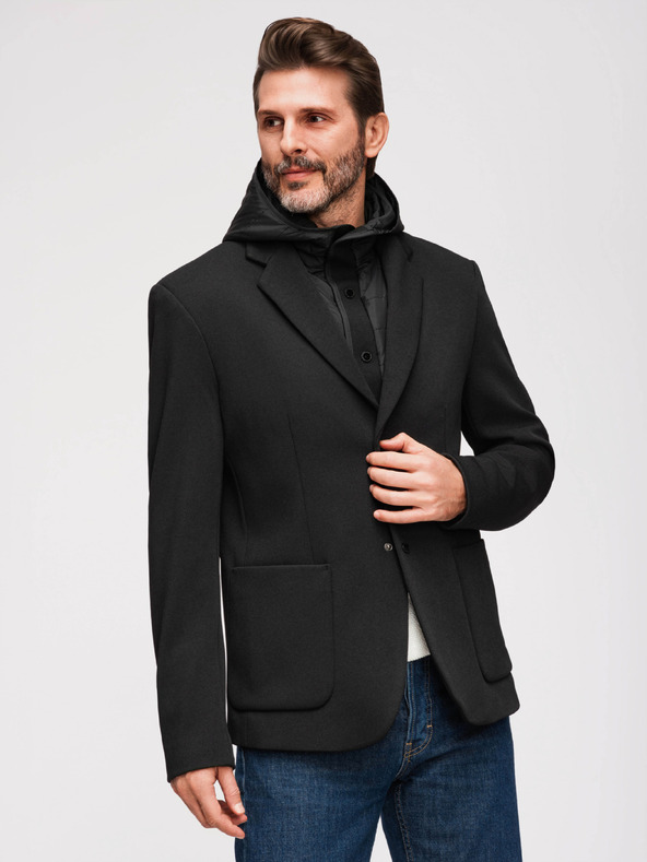 Ombre Clothing Muška strukturirana jakna s visokim ovratnikom i kapuljačom - crna V2 M167 Ombre Clothing