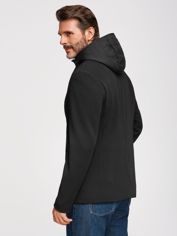 Ombre Clothing Muška strukturirana jakna s visokim ovratnikom i kapuljačom - crna V2 M167 Ombre Clothing