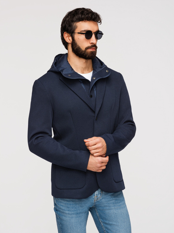 Ombre Clothing Muška strukturirana jakna s kapuljačom i visokim ovratnikom - tamno plava V3 M167 Ombre Clothing