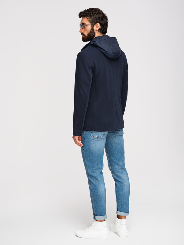 Ombre Clothing Muška strukturirana jakna s kapuljačom i visokim ovratnikom - tamno plava V3 M167 Ombre Clothing