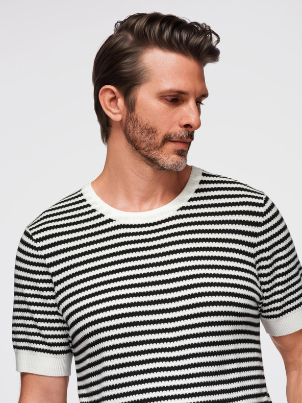 Ombre Clothing Muška mornarsko prugasta pletena majica s prorezima - crno-bijela