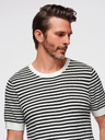 Ombre Clothing Muška mornarsko prugasta pletena majica s prorezima - crno-bijela