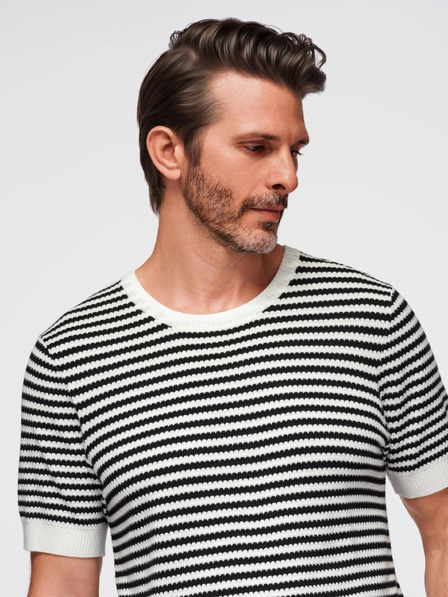 Ombre Clothing Muška mornarsko prugasta pletena majica s prorezima - crno-bijela