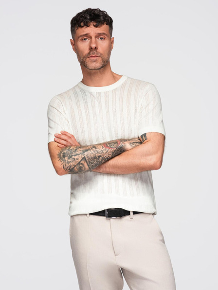 Ombre Clothing Muški džemper s okruglim izrezom i kratkim rukavima - bijeli