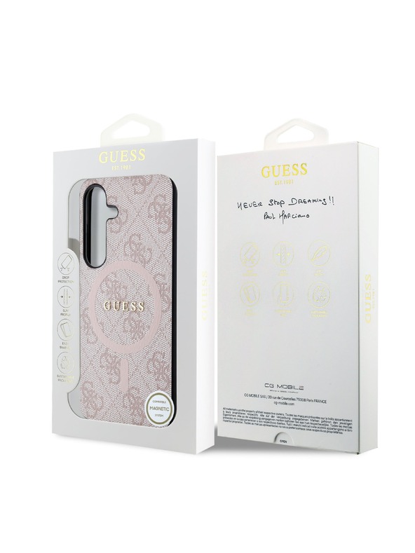 Guess Guess PU Leather 4G Colored Ring MagSafe Stražnja Zaštita za Samsung Galaxy S24 Pink