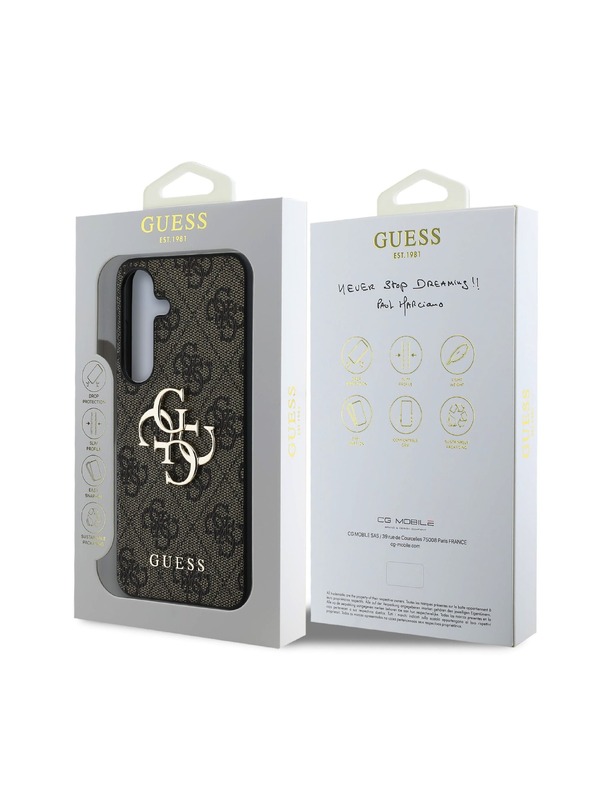 Guess Stražnja maska ​​Guess PU 4G s metalnim logotipom za Samsung Galaxy S25+ smeđa