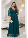 numoco Duge sjajne haljine plus size s okruglim dekoltom i prozirnim rukavima - flaserska zelena