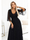 numoco Duge sjajne haljine plus size s izrezom i prozirnim rukavom - crne