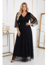 numoco Duge sjajne haljine plus size s izrezom i prozirnim rukavom - crne