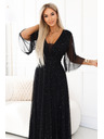 numoco Duge sjajne haljine plus size s izrezom i prozirnim rukavom - crne