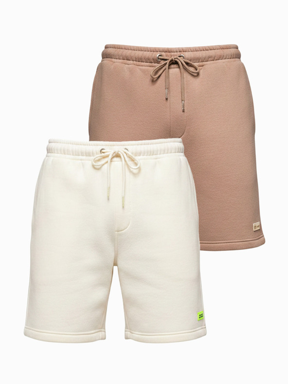 Ombre Clothing Komplet od dvije UNISEX kratke hlače s elastičnim pojasem - kremasto/svjetlosmeđa V2 Z129 Ombre Clothing