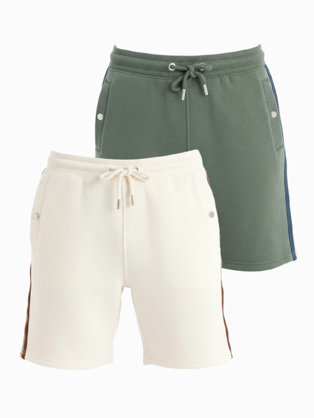 Ombre Clothing Komplet od dvije muške sportske kratke hlače s prugama - kremasta/maslinasta V2 Z128 Ombre Clothing