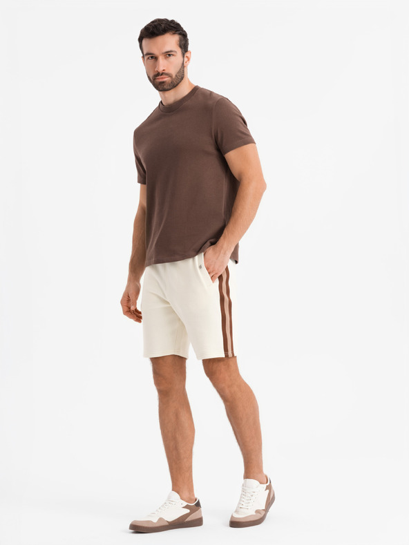 Ombre Clothing Komplet od dvije muške sportske kratke hlače s prugama - kremasta/maslinasta V2 Z128 Ombre Clothing