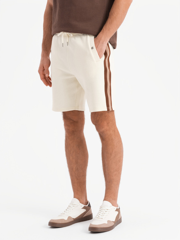 Ombre Clothing Komplet od dvije muške sportske kratke hlače s prugama - kremasta/maslinasta V2 Z128 Ombre Clothing