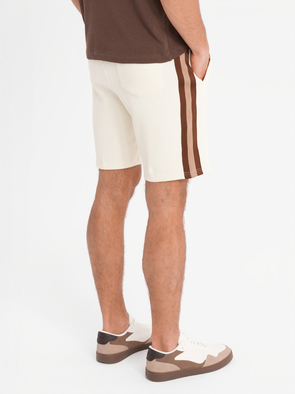 Ombre Clothing Komplet od dvije muške sportske kratke hlače s prugama - kremasta/maslinasta V2 Z128 Ombre Clothing