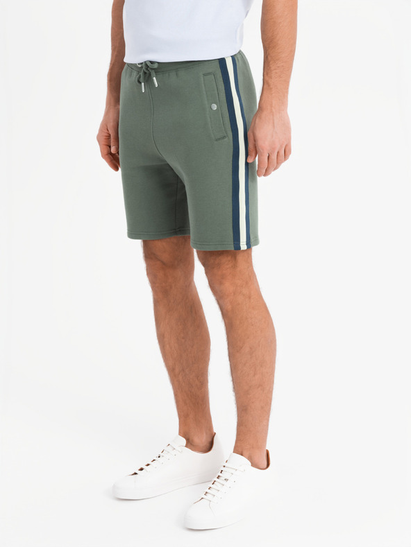 Ombre Clothing Komplet od dvije muške sportske kratke hlače s prugama - kremasta/maslinasta V2 Z128 Ombre Clothing