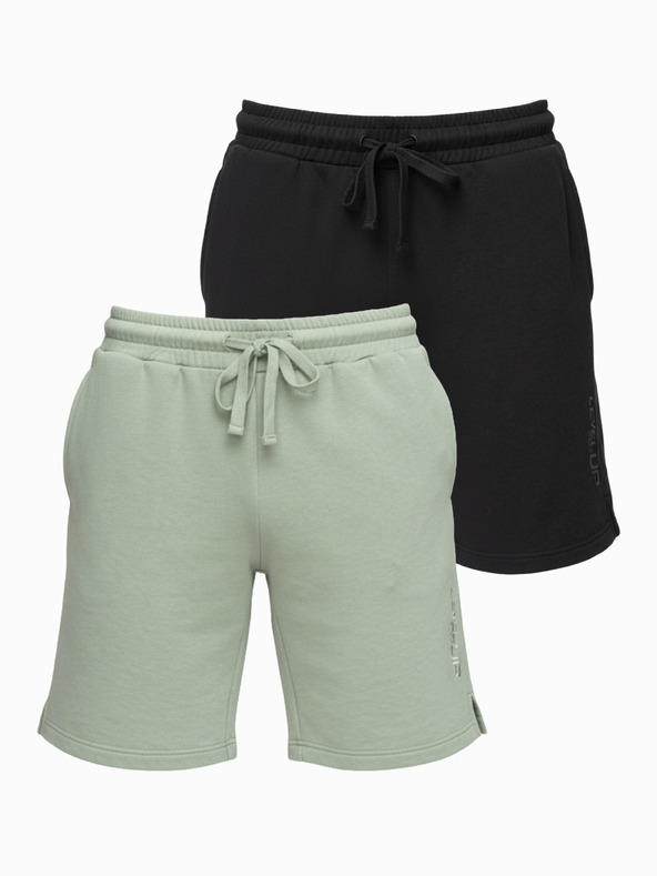 Ombre Clothing Komplet od dvije muške sportske kratke hlače od frotira regular fit - crna/svjetlozalena V1 Z125 Ombre Clothing