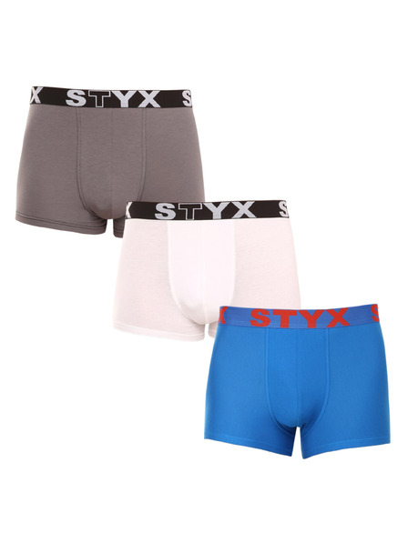Styx Komplet od tri muške bokserice u sivoj, bijeloj i plavoj boji Styx