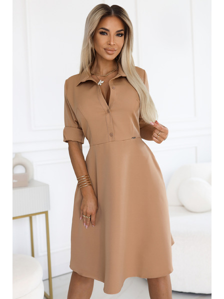 numoco Lepršave košuljaste haljine sa pojasom - MOCHA MOUSSE