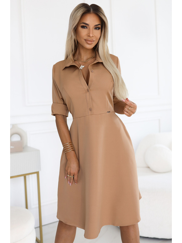 numoco Lepršave košuljaste haljine sa pojasom - MOCHA MOUSSE