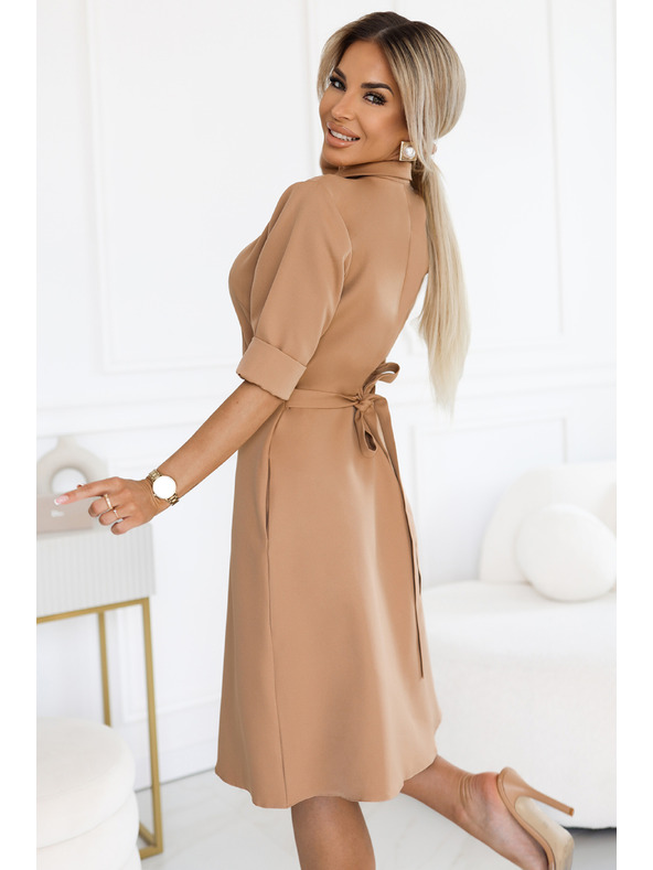 numoco Lepršave košuljaste haljine sa pojasom - MOCHA MOUSSE