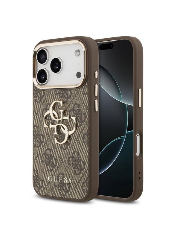 Guess Guess PU Leather 4G Metal Logo Gold Frame Stražnja Futrola za iPhone 17 Pro Max Smeđa