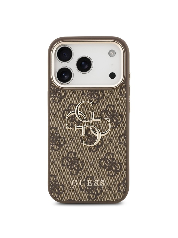 Guess Guess PU Leather 4G Metal Logo Gold Frame Stražnja Futrola za iPhone 17 Pro Max Smeđa