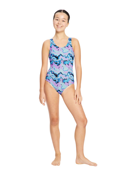Modibodi Djevojčje menstrualne plivačke Modibodi Performance Racerback One Piece Super Marble Blue jednodjelne