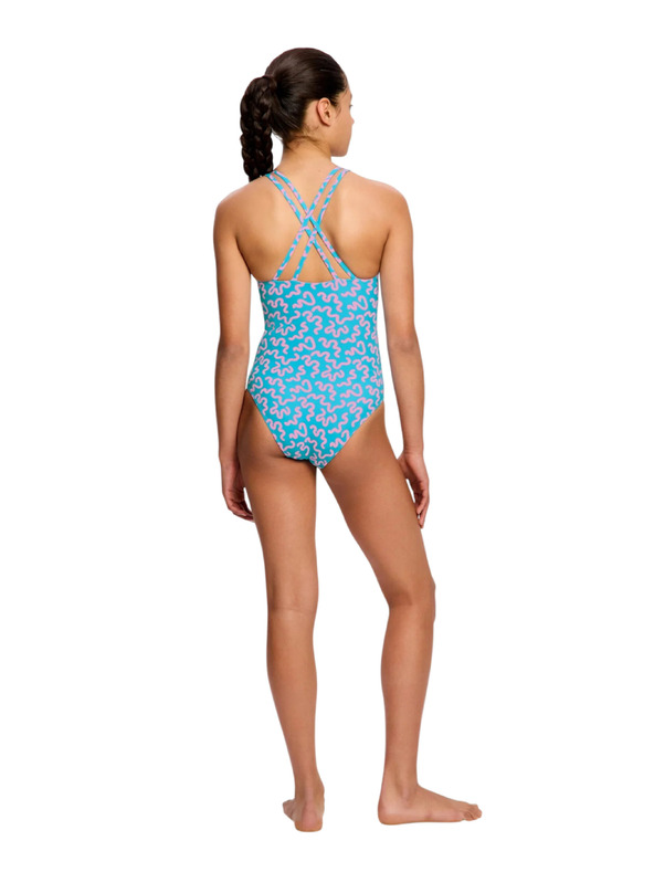 Modibodi Djevojčje menstrualne plivačke Modibodi Splice One Piece Super Wavy Blue jednodjelne