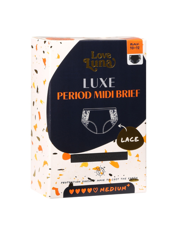 Love Luna Menstrualne gaćice Love Luna crne LUXE Lace Midi BRIEF