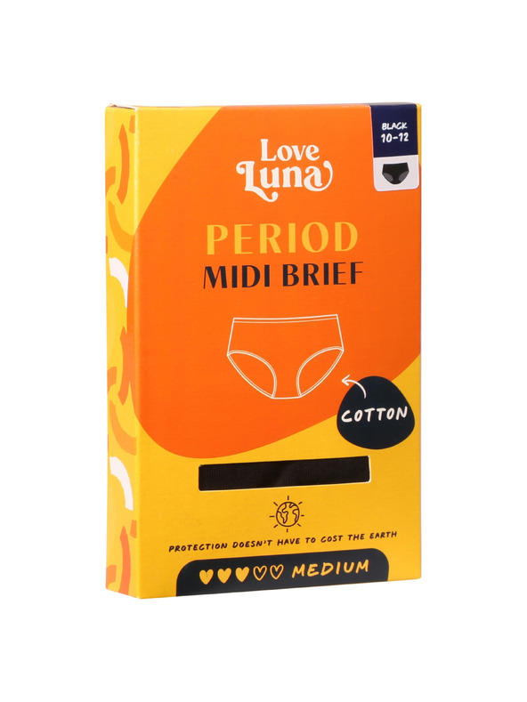 Love Luna Menstrualne gaćice Love Luna crne Cotton Midi Brief